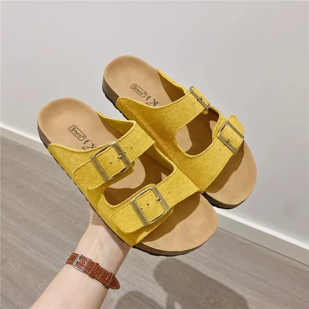 Women Summer Sandals Birkenstock Beige Thick Soled Lazy Slippers - Image 4