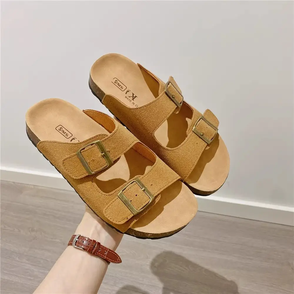 Women Summer Sandals Birkenstock Beige Thick Soled Lazy Slippers - Image 5