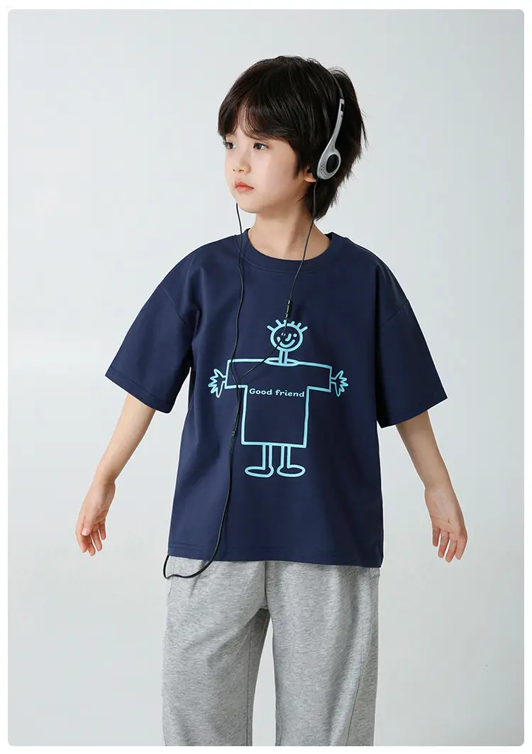 Boys Navy Blue Cartoon Print Short Sleeve T-Shirt — feature 12