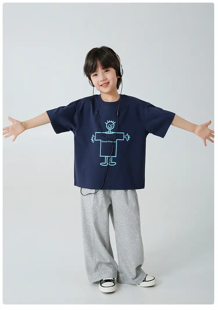 Boys Navy Blue Cartoon Print Short Sleeve T-Shirt — feature 13