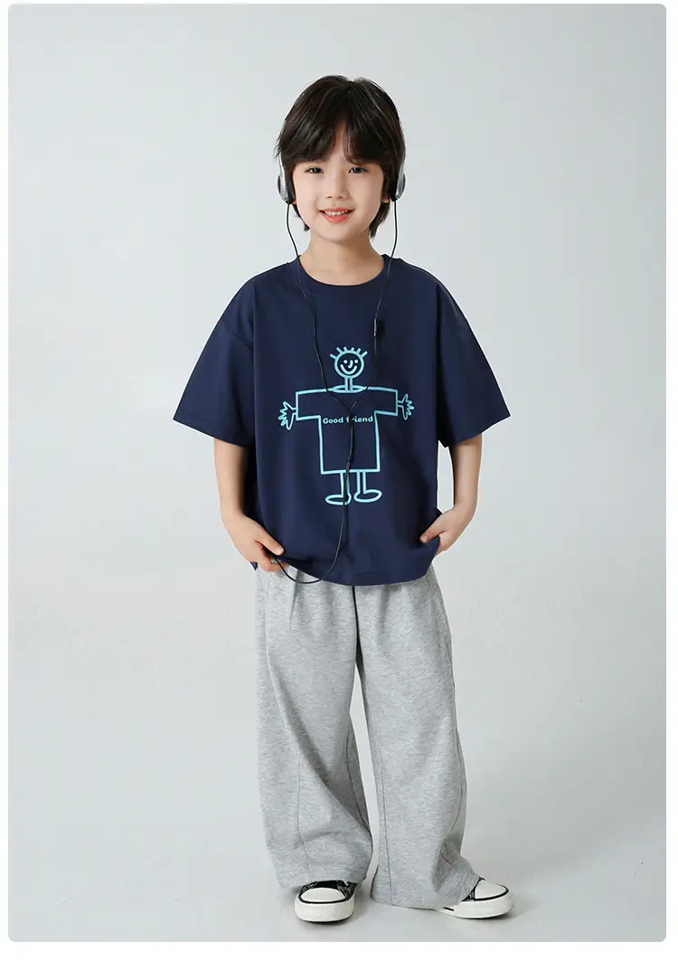 Boys Navy Blue Cartoon Print Short Sleeve T-Shirt — feature 14