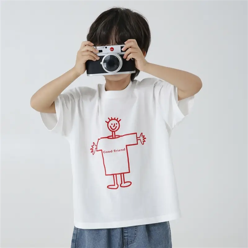 Boys Navy Blue Cartoon Print Short Sleeve T-Shirt