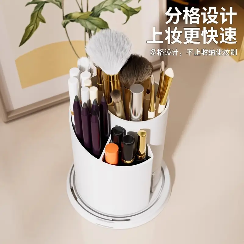 Makeup Brush Rotating Storage Box Clear White - Image 6