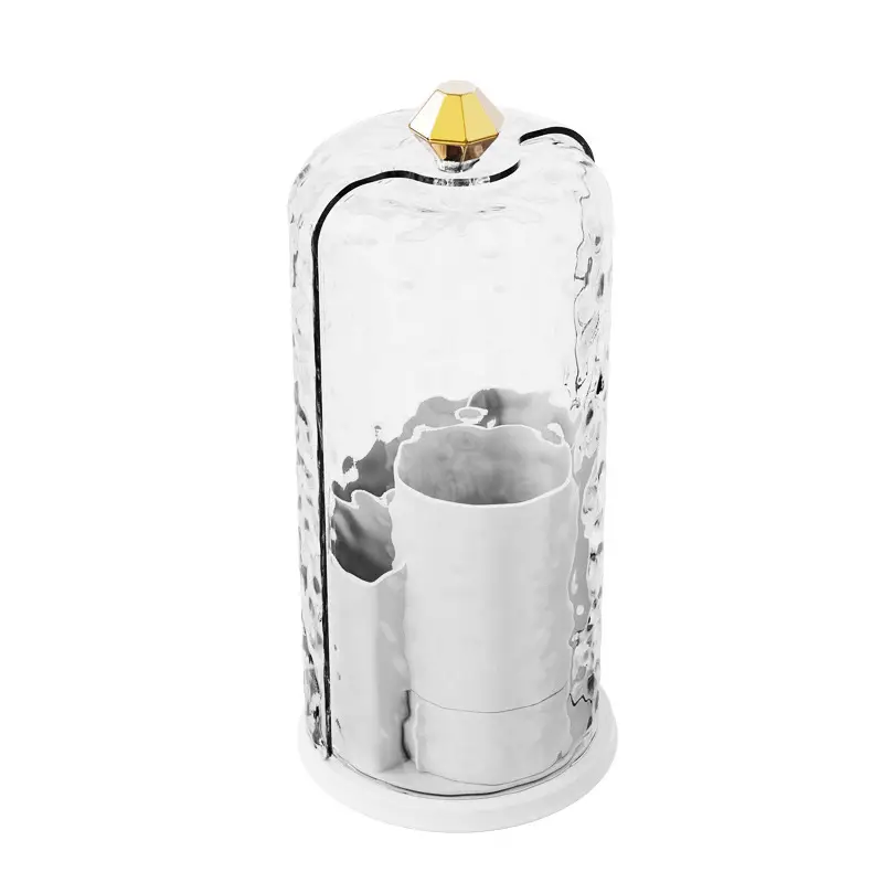 Makeup Brush Rotating Storage Box Clear White - Image 7