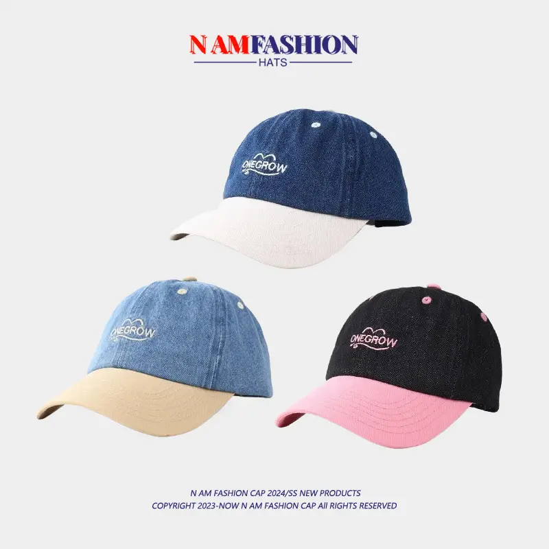 Korean Style Baseball Cap Blue White Black Pink - Image 4