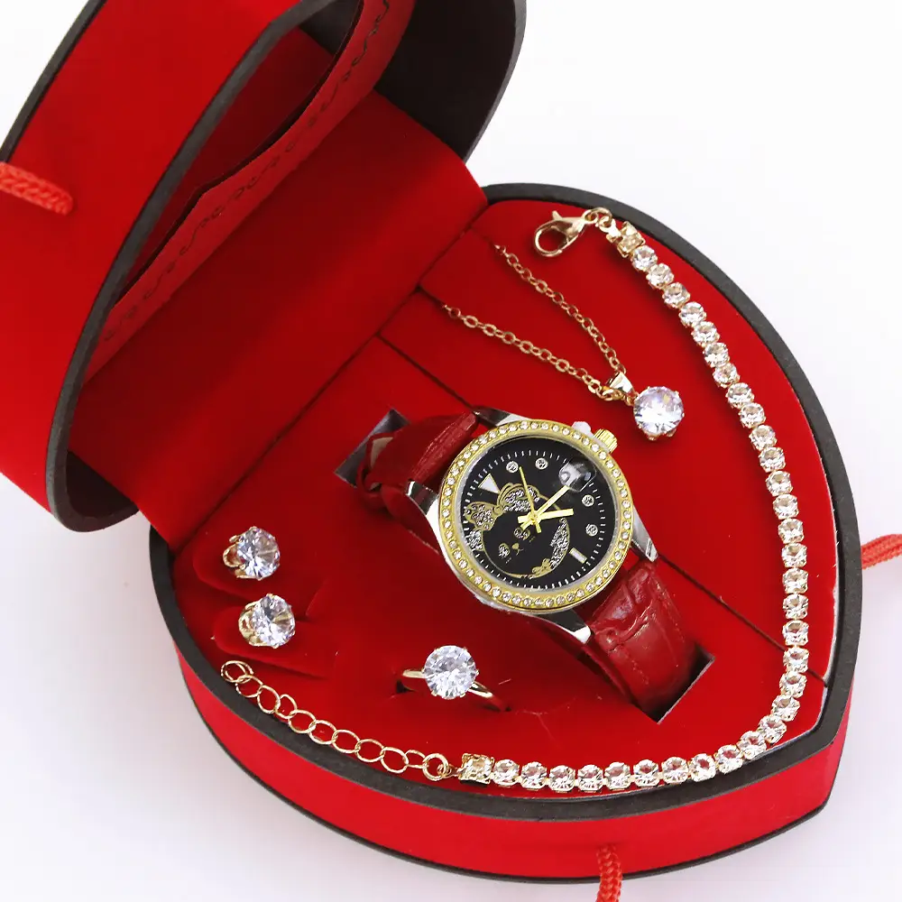 Women's Quartz Watch with Green Strap & Diamond Accessories - Image 3