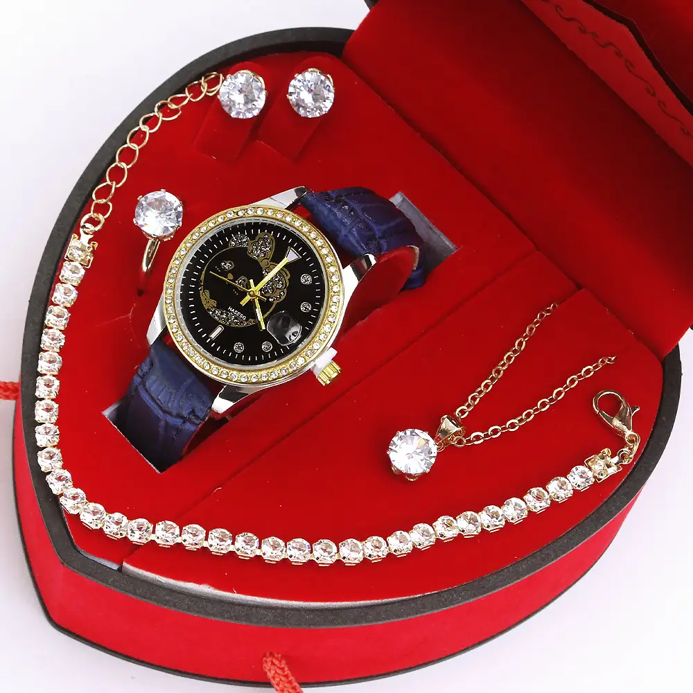 Women's Quartz Watch with Green Strap & Diamond Accessories - Image 11