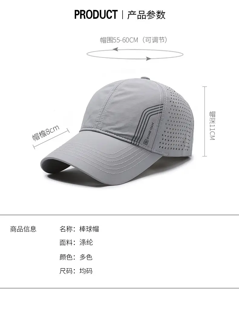 Men Grey Wide-Brimmed Baseball Cap with Mesh Back — feature 3