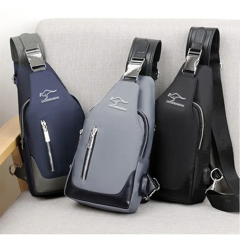 Men's Waterproof Crossbody Chest Bag with Phone Charger
