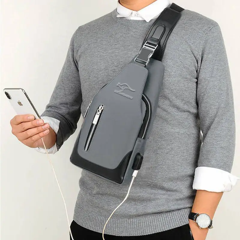 Men's Waterproof Crossbody Chest Bag with Phone Charger