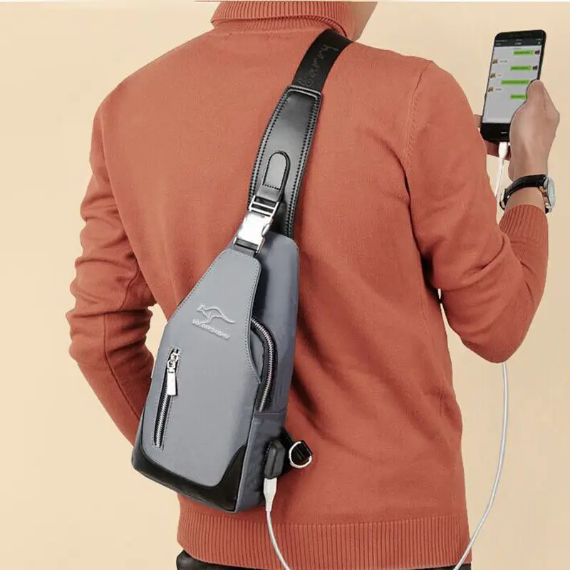 Men's Waterproof Crossbody Chest Bag with Phone Charger