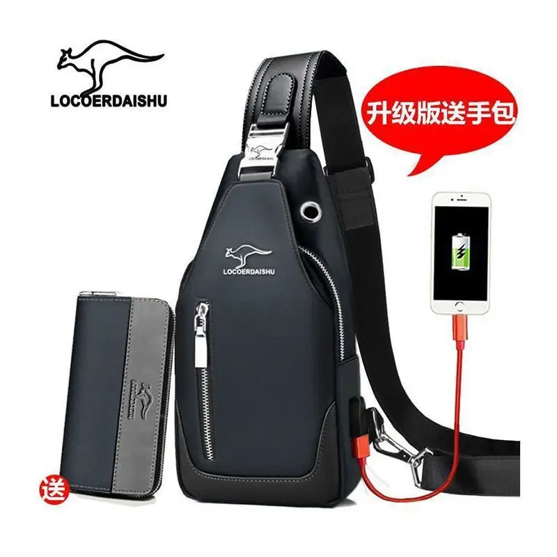 Men's Waterproof Crossbody Chest Bag with Phone Charger