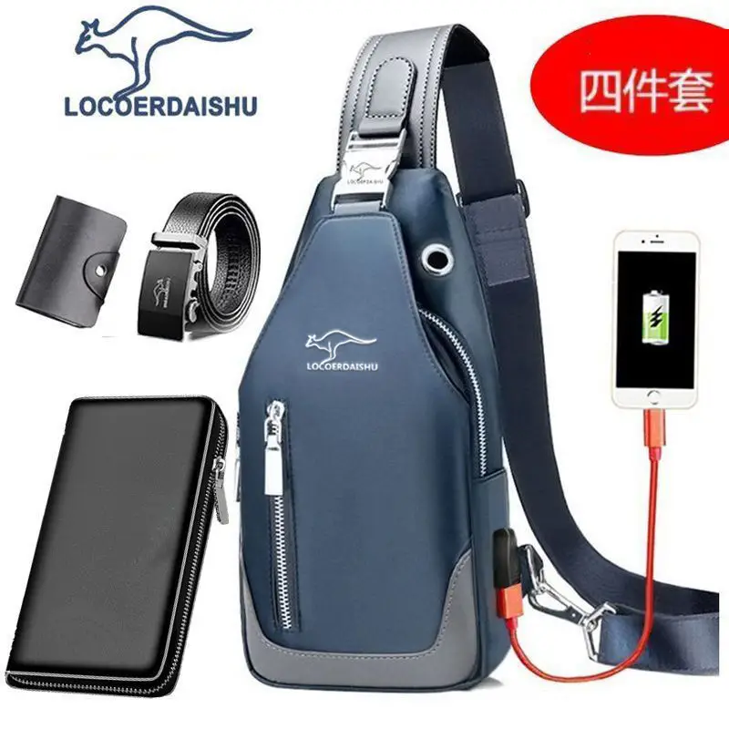 Men's Waterproof Crossbody Chest Bag with Phone Charger