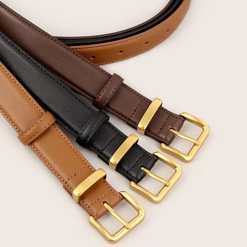 Women Cowhide Leather Belt with Silver Buckle Brown - Image 9