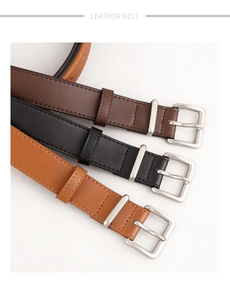 Women Cowhide Leather Belt with Silver Buckle Brown — feature 13