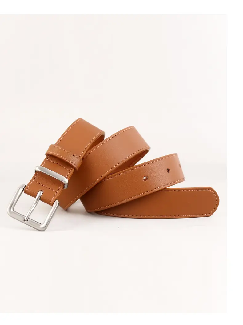 Women Cowhide Leather Belt with Silver Buckle Brown — feature 22
