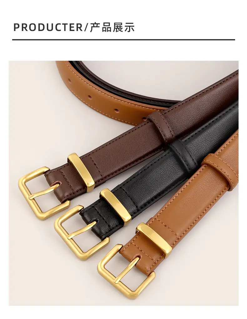 Women Cowhide Leather Belt with Silver Buckle Brown — feature 27