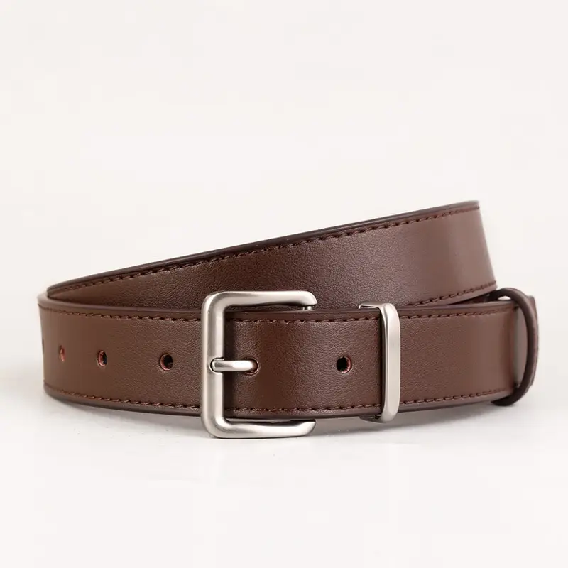 Women Cowhide Leather Belt with Silver Buckle Brown - Image 4