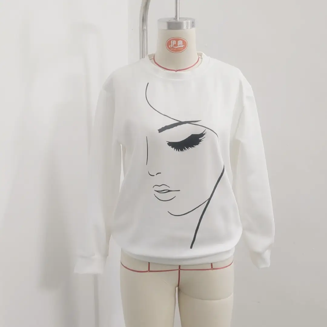 White Round Neck Printed Long Sleeve Top for Women - Image 3