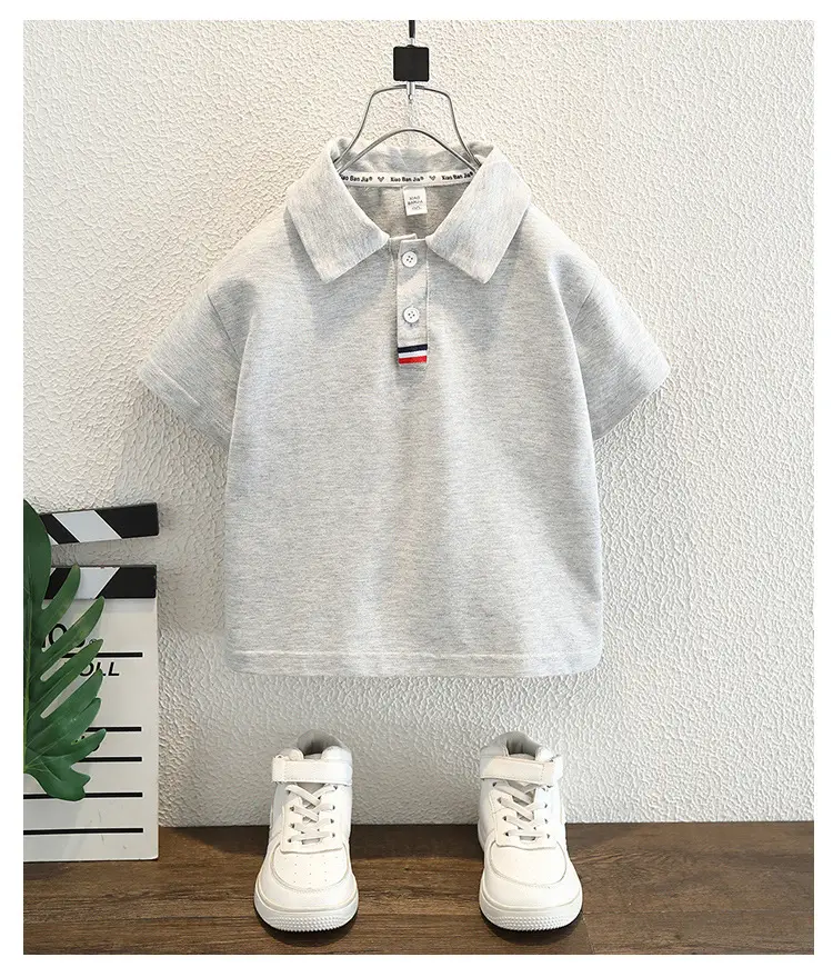 8268 Boys Summer Polo Shirt Grey Medium Large — feature 9