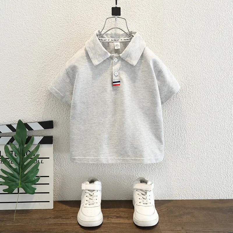8268 Boys Summer Polo Shirt Grey Medium Large - Image 2