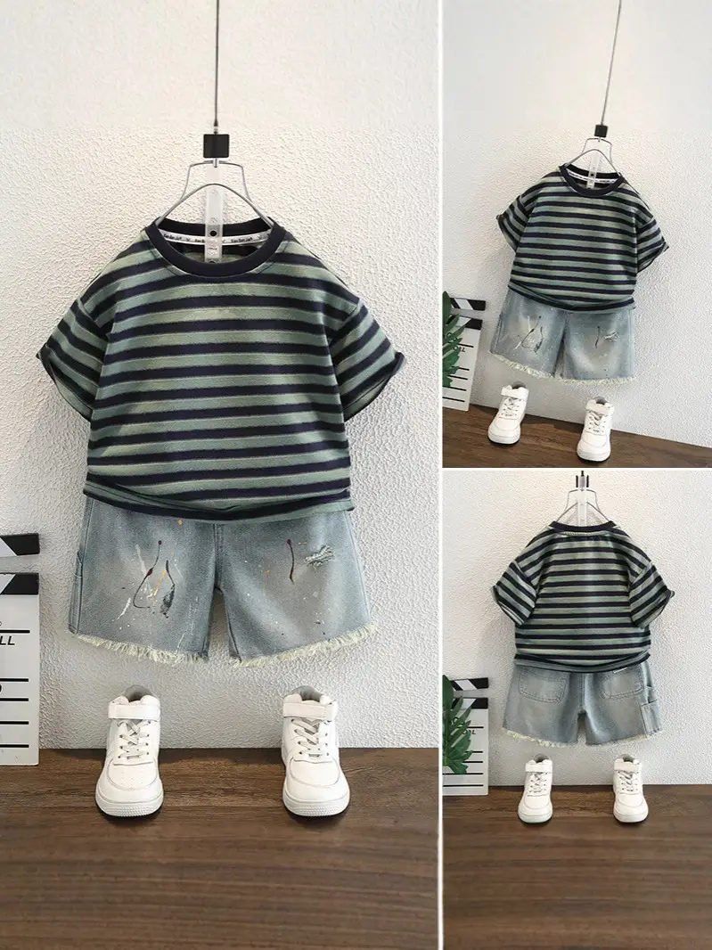 Boys Striped T-Shirt Shorts Set Summer Casual Wear