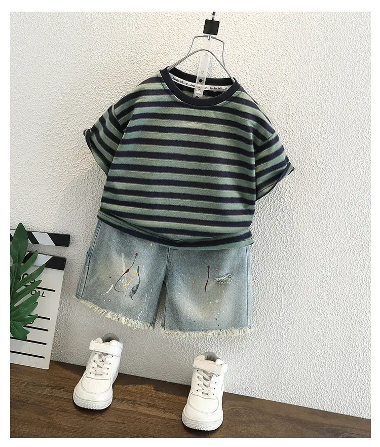 Boys Striped T-Shirt Shorts Set Summer Casual Wear — feature 7