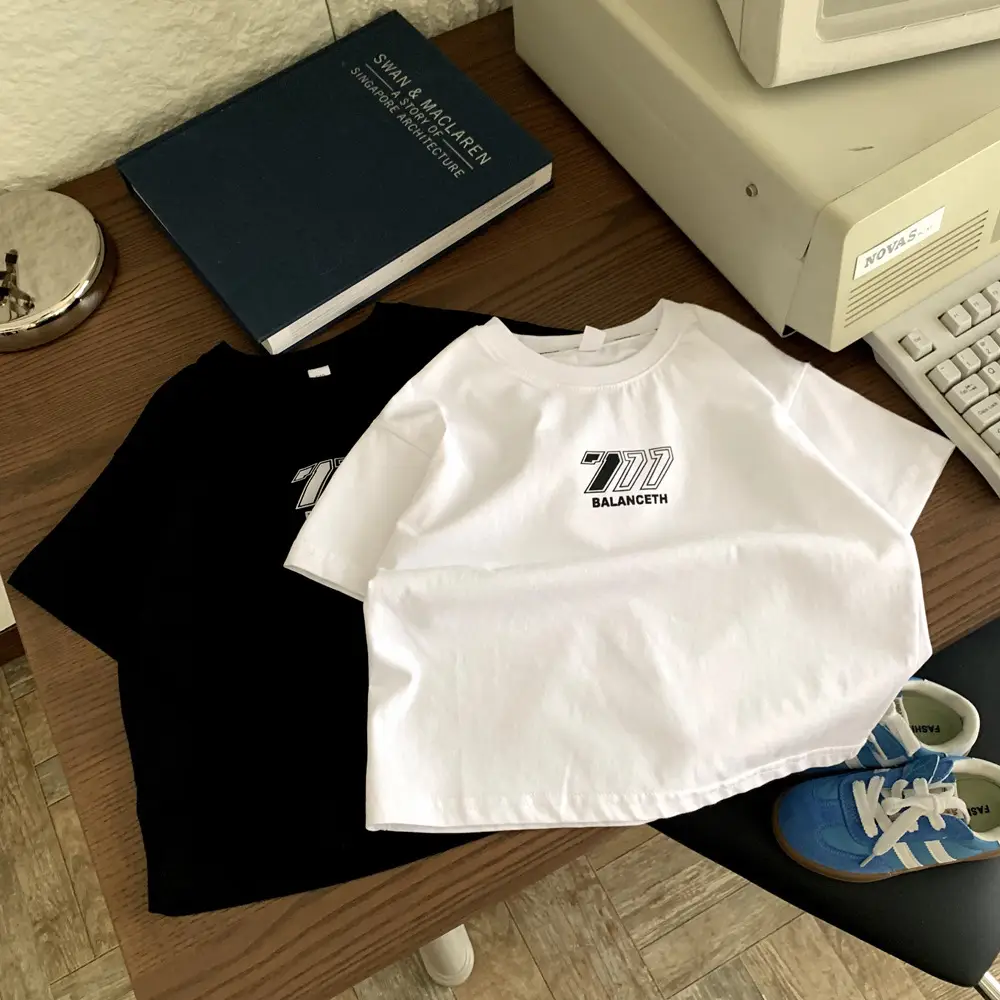 Boys 70s Logo Cotton T-Shirt White Black - Image 3