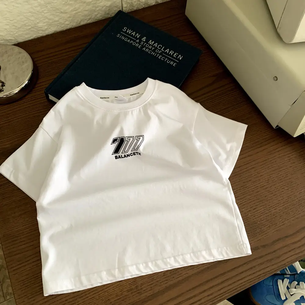 Boys 70s Logo Cotton T-Shirt White Black - Image 5