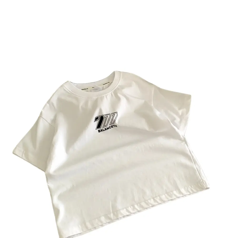 Boys 70s Logo Cotton T-Shirt White Black - Image 7