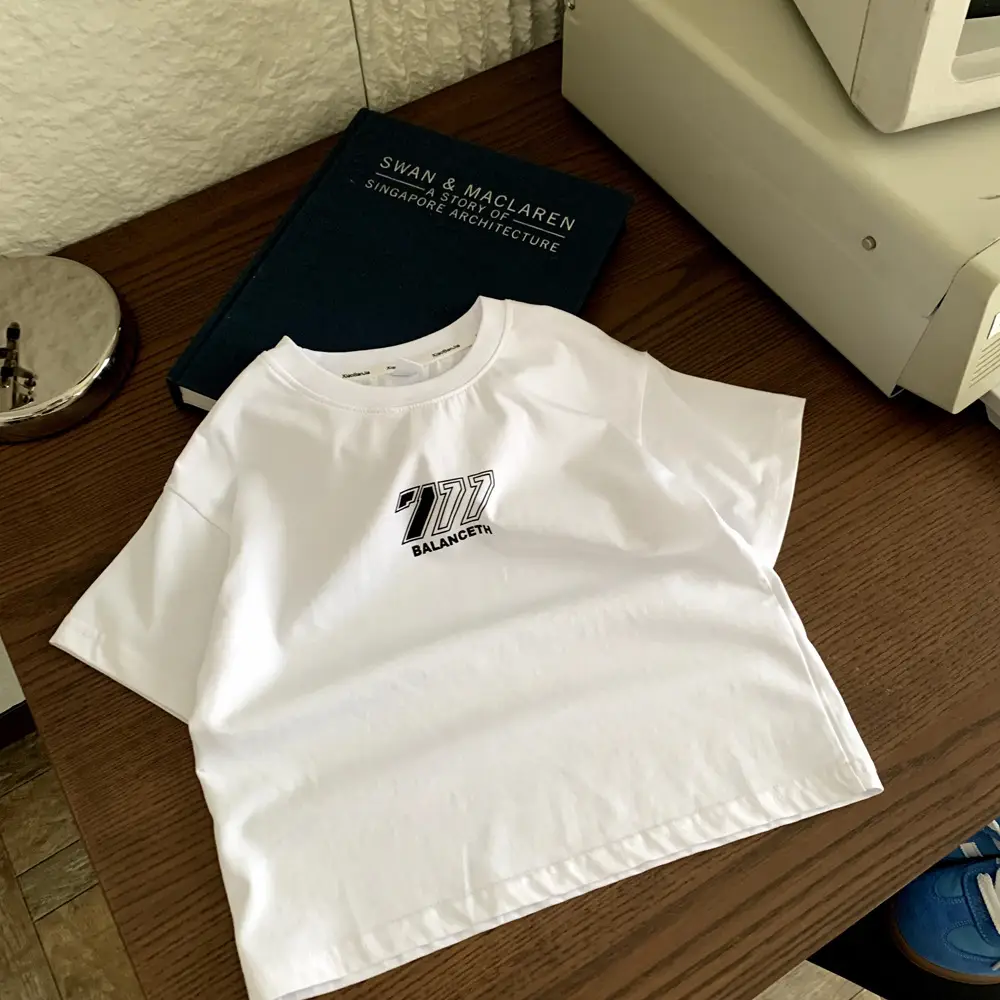 Boys 70s Logo Cotton T-Shirt White Black — feature 3