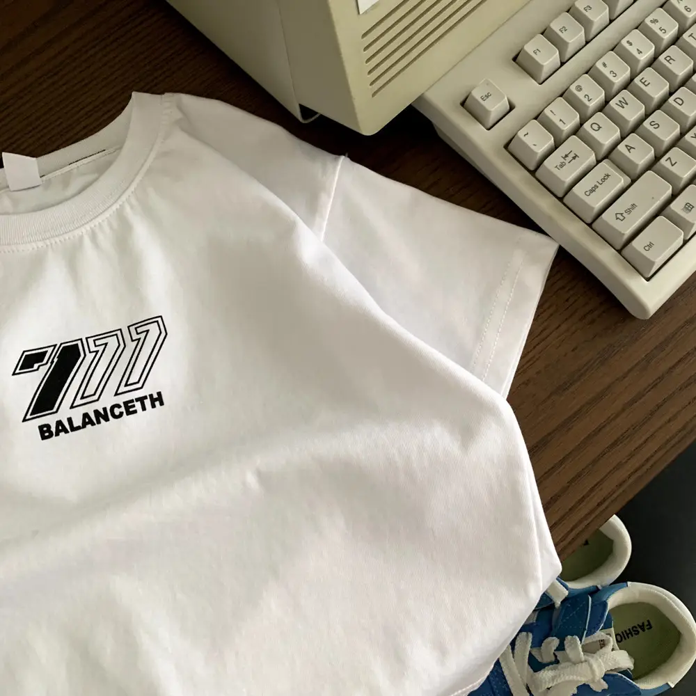 Boys 70s Logo Cotton T-Shirt White Black — feature 7
