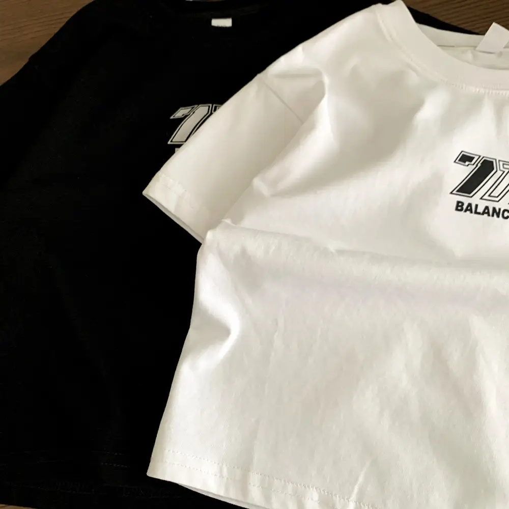 Boys 70s Logo Cotton T-Shirt White Black — feature 8
