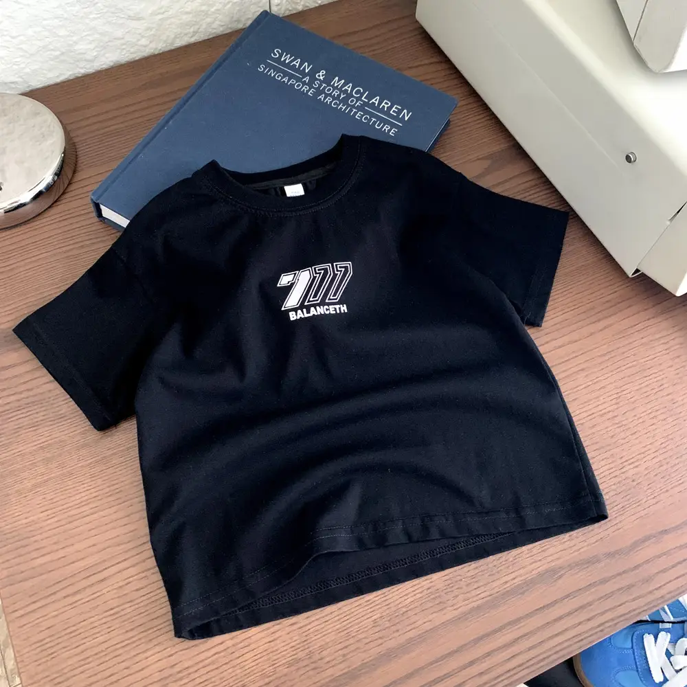 Boys 70s Logo Cotton T-Shirt White Black — feature 9