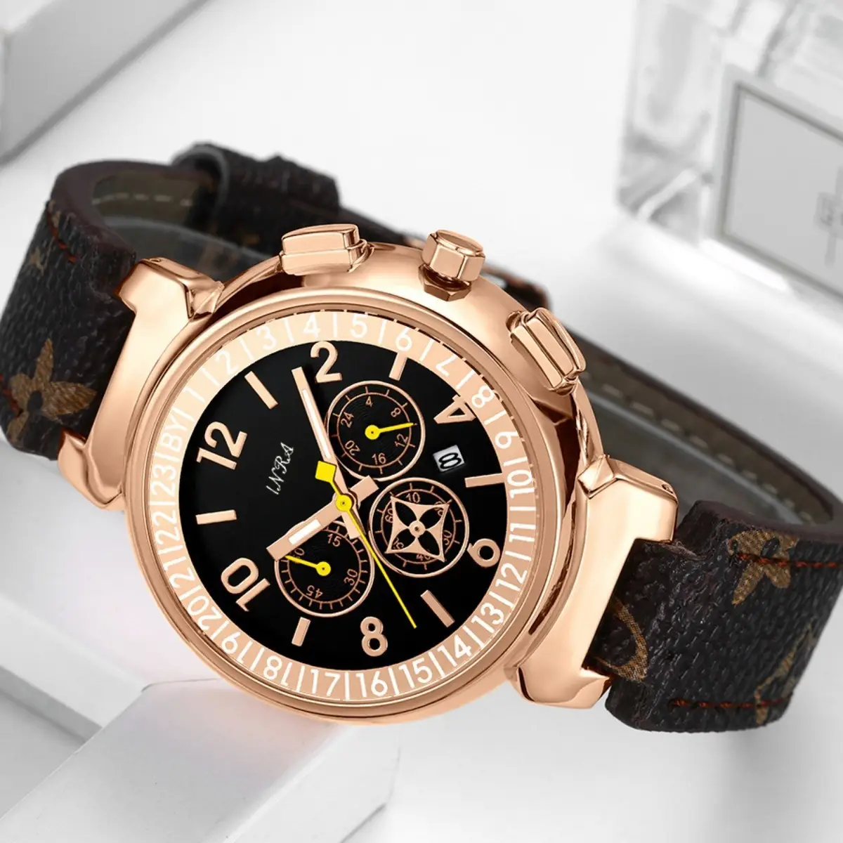 Women's Rose Gold Chronograph Watch with Printed Strap - Image 3