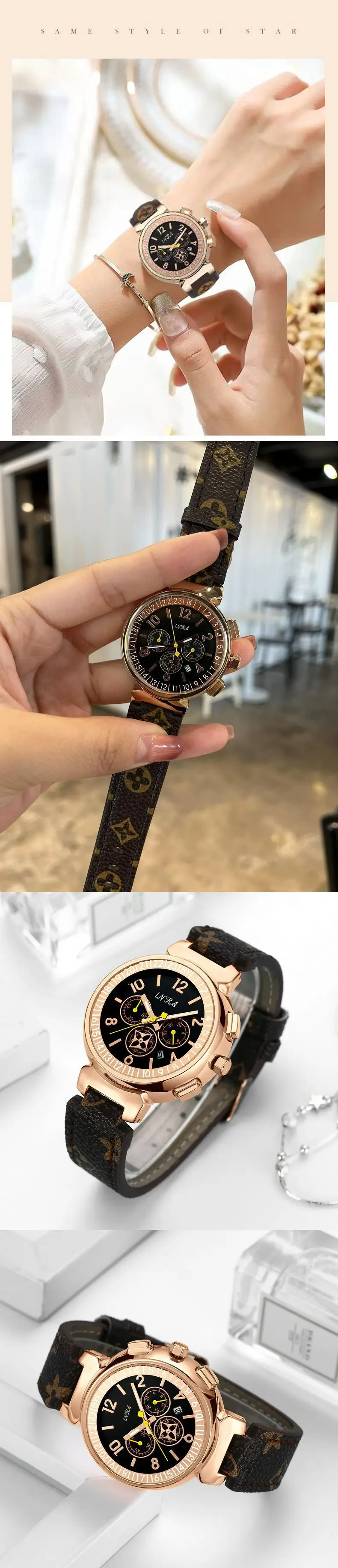 Women's Rose Gold Chronograph Watch with Printed Strap — feature 1