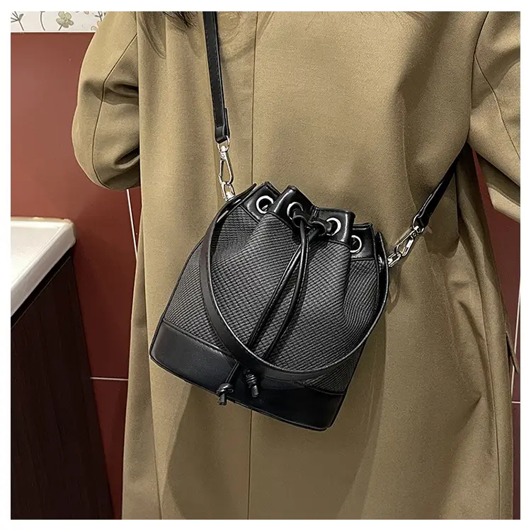 White Retro Bucket Bag for Women Shoulder Carry — feature 24