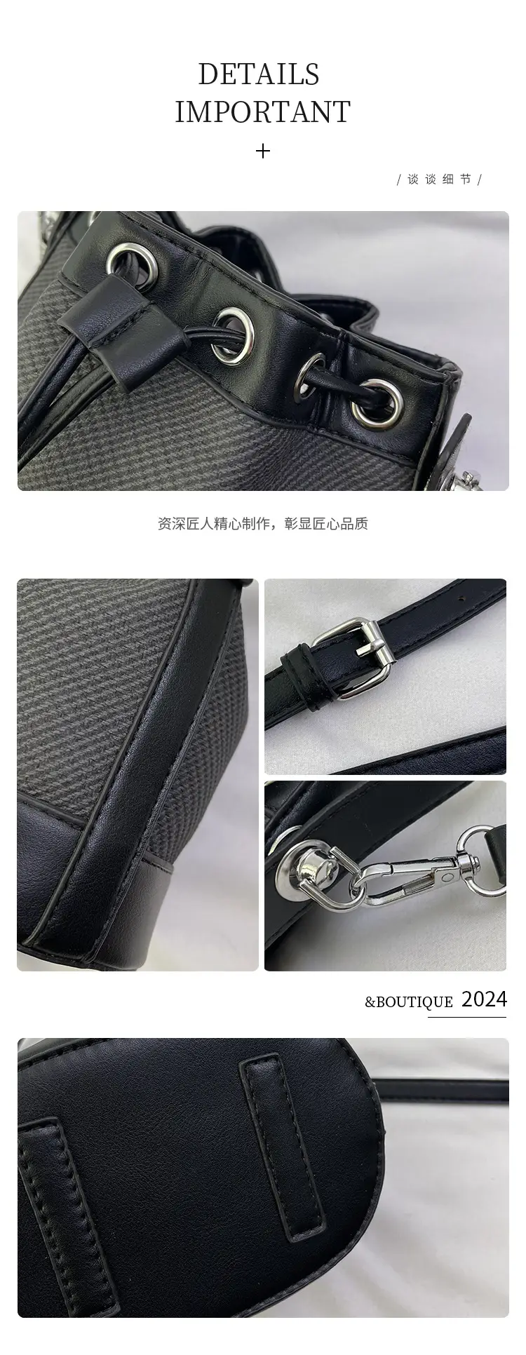 White Retro Bucket Bag for Women Shoulder Carry — feature 4
