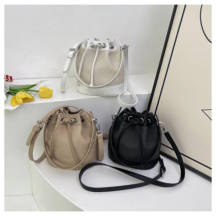 White Retro Bucket Bag for Women Shoulder Carry — feature 48