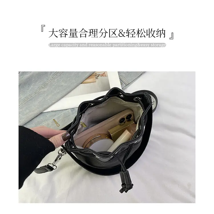 White Retro Bucket Bag for Women Shoulder Carry — feature 5
