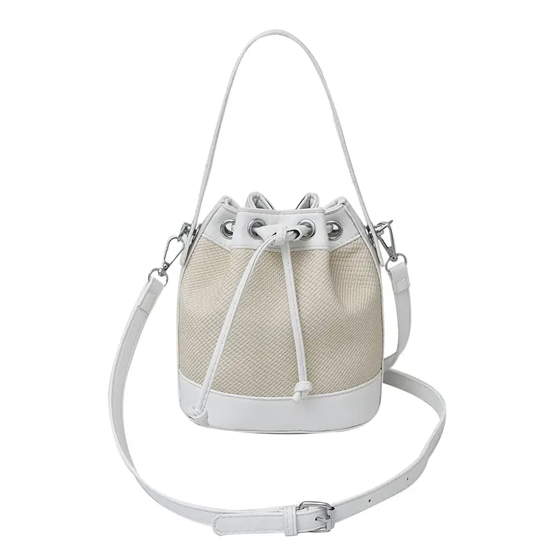 White Retro Bucket Bag for Women Shoulder Carry
