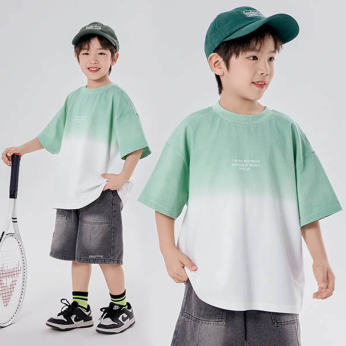 Boys Gradient Cotton T-Shirt Medium Large Summer - Image 2