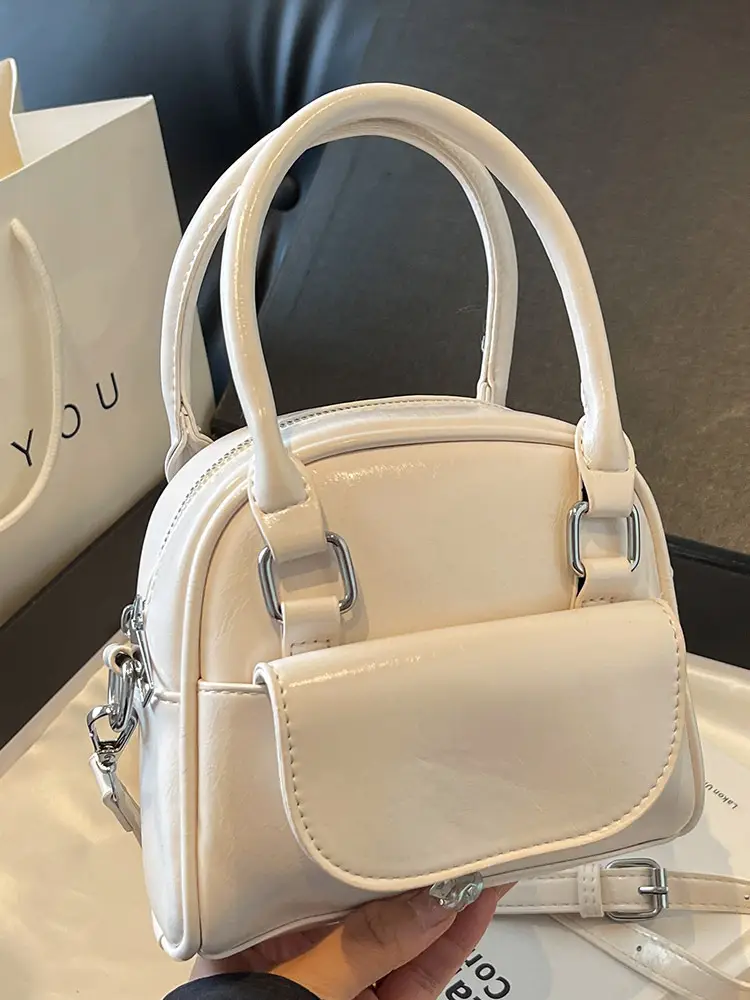 Korean Style Square Handbag for Women Cream - Image 5