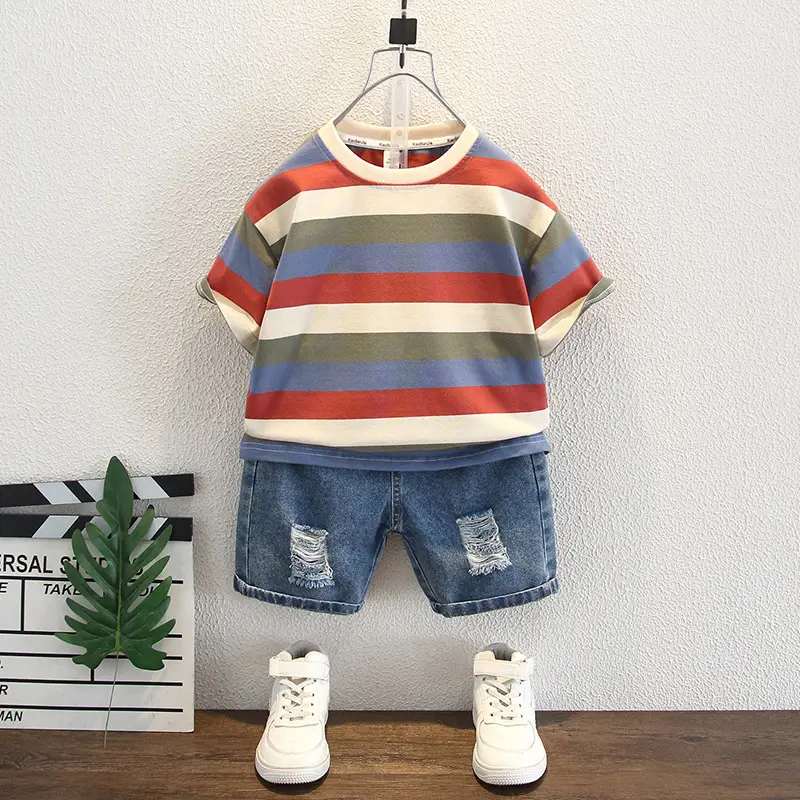 Boys Striped T-Shirt Shorts Set 2025 Summer