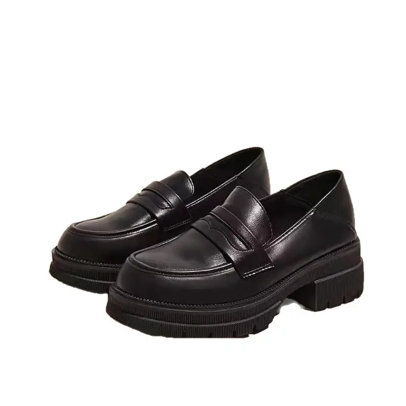 Elegant Sister Height-Increasing Uniform Shoes Women's Office Thick-Heeled Platform Loafers British Style Retro Soft Leather Flats - Image 5