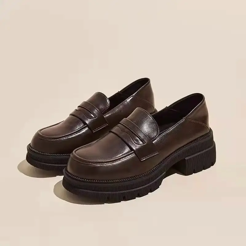 Elegant Sister Height-Increasing Uniform Shoes Women's Office Thick-Heeled Platform Loafers British Style Retro Soft Leather Flats — feature 4