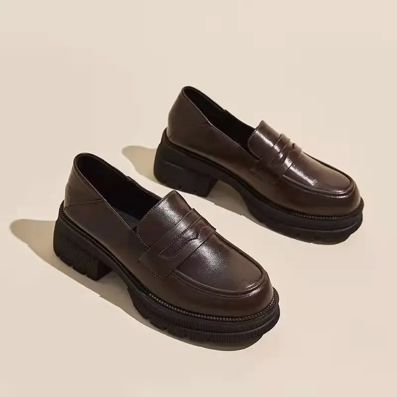 Elegant Sister Height-Increasing Uniform Shoes Women's Office Thick-Heeled Platform Loafers British Style Retro Soft Leather Flats — feature 8