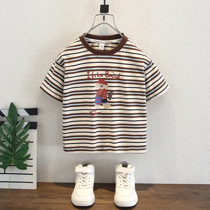 Baby Striped T-Shirt Cartoon Print Casual Boys Summer - Image 2