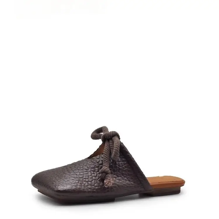 2026 New Style Square-Toe Retro Chinese-Style Mules for Women, Suitable for Summer Outdoor Wear, 2025 New Square-Toe Slip-On Half Mules