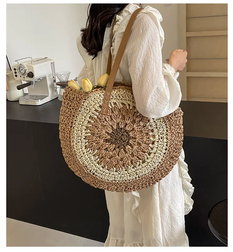 Cross-Border Straw Bag with Floral Cut Out One Shoulder — feature 1